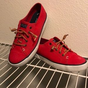 Red casual boat shoes